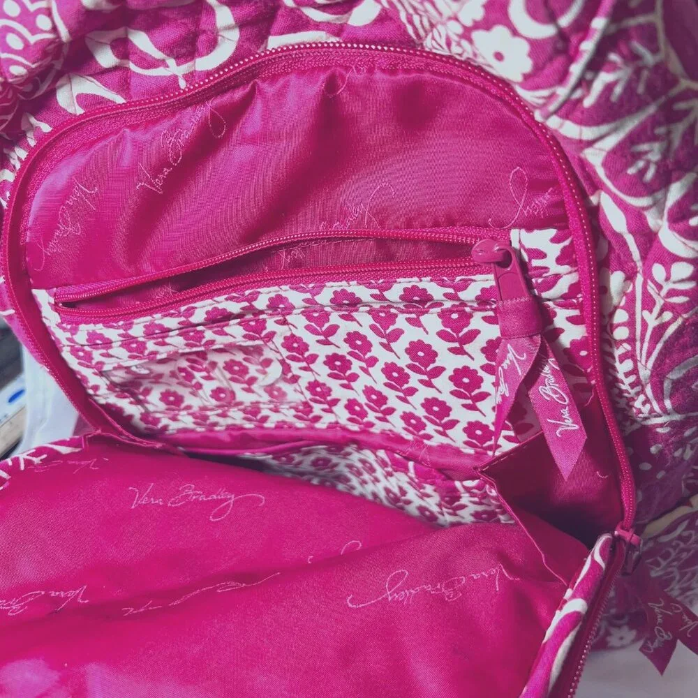 Vera Bradley Computer/Laptop Back Pack-Twirly Bird Hot Pink/White-Large-School